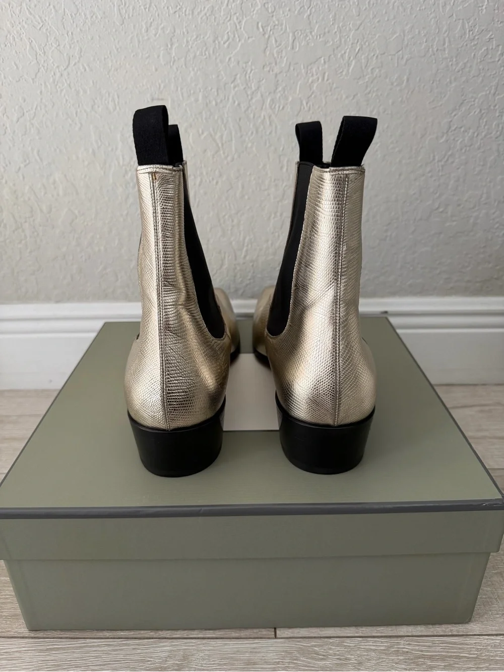 Tom Ford Metallic Gold croc Textured Leather Chelsea Boots men 11.5